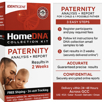 Paternity DNA test kit box with cheek swab collection
