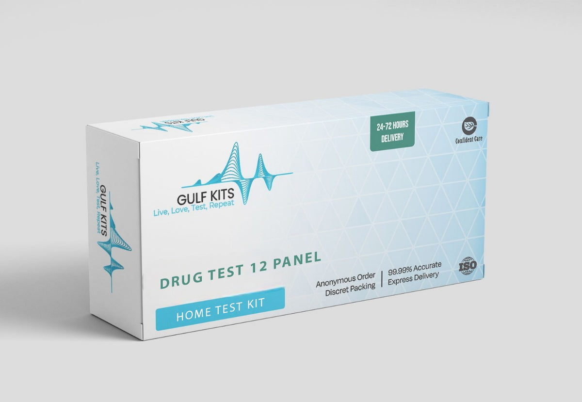 Drug test 12 panel home test kit box with delivery and accuracy information