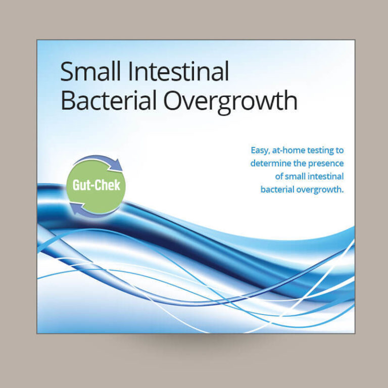 Gut-Chek SIBO test kit box with Small Intestinal Bacterial Overgrowth text