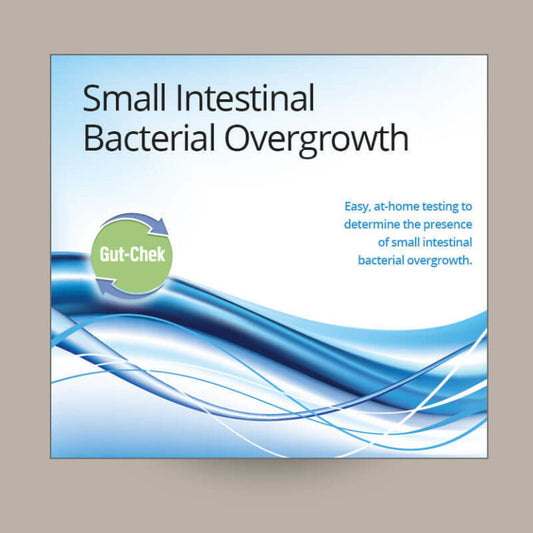 Gut-Chek SIBO test kit box with Small Intestinal Bacterial Overgrowth text